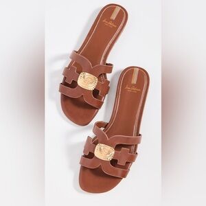 Sam Edelman Brown Bay Radiant Sandals Gold Accent Slides Leather Cut Out